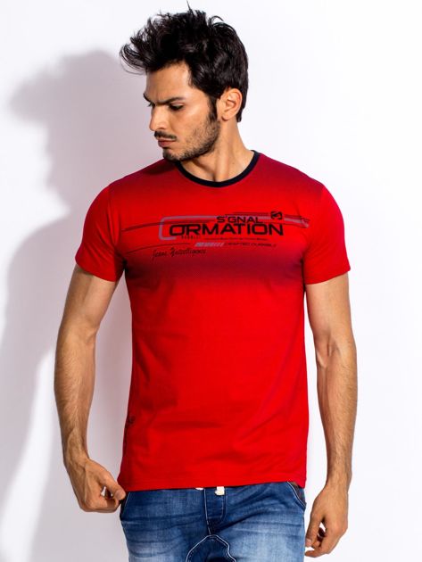 Czerwony t-shirt męski z geometrycznym nadrukiem