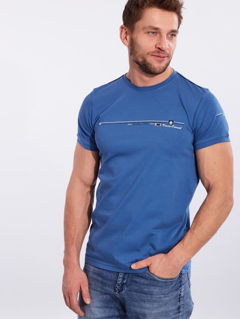 Jasnoniebieski bawełniany t-shirt męski z nadrukiem 
