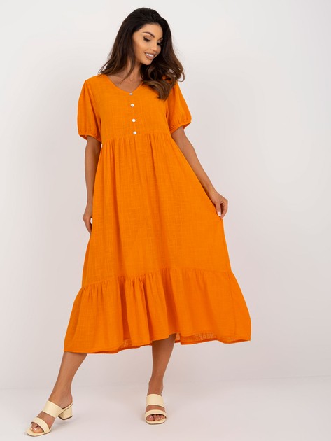Pomarańczowa bawełniana sukienka z falbaną Eseld OCH BELLA