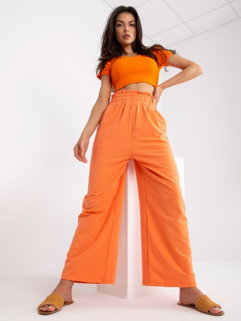 Pomarańczowe dresowe spodnie basic z kieszeniami 