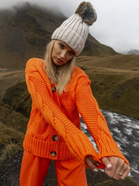 Pomarańczowy sweter rozpinany z wełną Louissine RUE PARIS 
