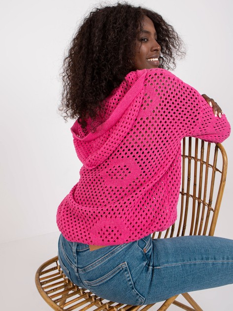Różowy luźny sweter ażurowy z bawełny RUE PARIS 