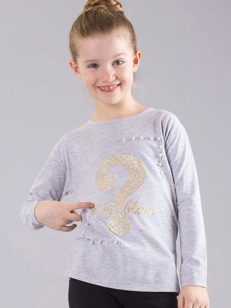 Szara bluzka dziewczęca z aplikacją i perełkami