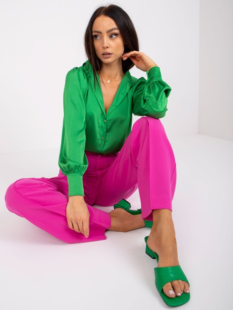 Zielona gładka koszula damska Lena RUE PARIS