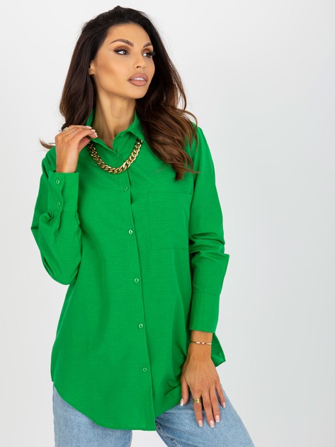 Zielona rozpinana koszula oversize z łańcuszkiem