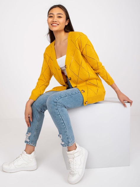 Żółty sweter damski z guzikami Elisabete RUE PARIS